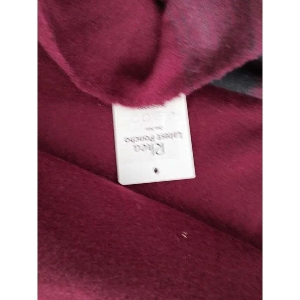 RHEA Cozy Burgundy Southwestern Plaid Fringe‎ Ruana Poncho Wrap NWT L/XL Boho